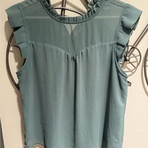 Monteau Light Green Ruffled Sleeveless Blouse, Size Medium